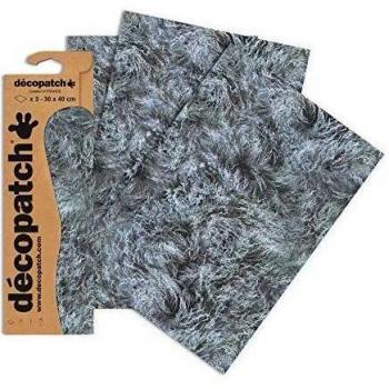 Décopatch C675O - Une pochette de 3 feuilles de papier imprimé 30x40 cm, Fourrure grise