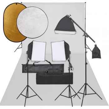 Kit de estudio fotográfico completo con luces, telón de fondo y reflector