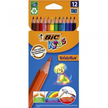 Lápices de Colores BIC Kids Evolution, Estuche de 12 Colores Surtidos, Mina Ultra Resistente, Referencia 38205-82902910
