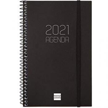 Finocam - Agenda 2021 Semana vista apaisada Espiral Opaque Negro Español - 125 x 181 mm