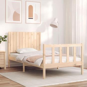 Cama de madera maciza con cabecero 100x200 cm color marrón