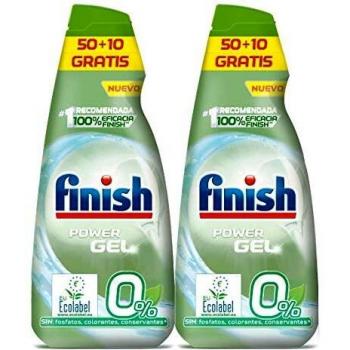 Finish Power Gel 0% Detergente Gel Lavavajilla con Certificado Ecológico, 2 unidades - 120 Dosis