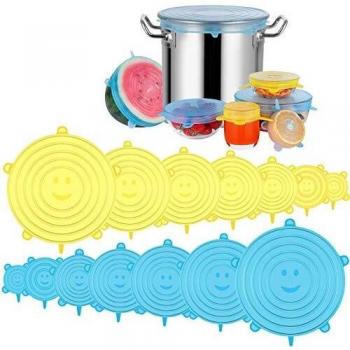 Modohe Tapas de Silicona Elásticas, 14 Tapas Silicona Ajustables Cocina, Reutilizable Fundas Protectoras para Alimentos Tapa Tazas, Boles o Tarros,Tapa del tazón, Lavavajillas, Microonda, Sin BPA