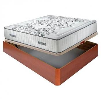 Colchón muelles ensacados 28 cm con acogida gradual + Canapé abatible de madera transpirable 34 cm - 90x200 cm - Cerezo