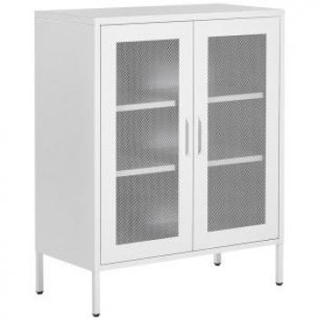 Cómoda de metal blanco Wakatipu 80 x 40 cm con 2 puertas y estantes para almacenamiento en oficina en casa