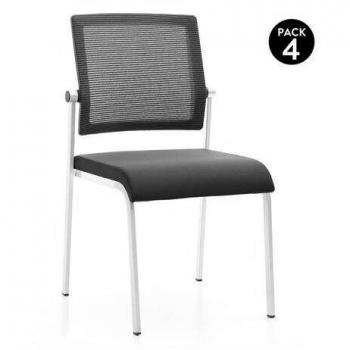 Cromad Design Pack de 4 Sillas - Asiento de Espuma - Respaldo de Malla - Ideal para Uso Comercial - Apilables - Color Negro