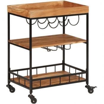 Carrito de bar de madera maciza de acacia y hierro 60x40x80 cm Marrón