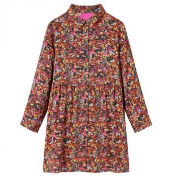 Vestido Infantil de Manga Larga Multicolor con Cuello Vuelto, Talla 104