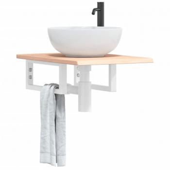 Estante de lavabo de pared de acero y madera maciza de roble