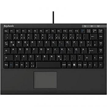 Teclado Mini KeySonic ACK-540U+ con Touchpad, USB, Compatible con PC, Diseño Recto para Oficina - Versión Alemana (QWERTZ) [Importado de Alemania]