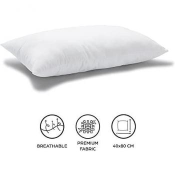 Almohadas para Cama Relleno Cojines 40x80 cm 2 Unidades Hipoalergénico Antiácaros y Suave Rectangular para Hogar con Funda de Almohada Respirable en Cotton y Polyest. Blanco Extraíble y Lavable