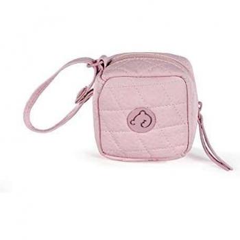 Pasito a Pasito. Funda Portachupete de Bebé María. Asa de mano con broche lateral para colgar en el cochecito o bolsa de maternidad. Eco-leather tipo vacuno Color Rosa. Medidas: 8x8x7cm.