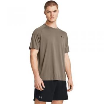 Camiseta de Manga Corta Under Armour Tech 2.0 para Hombre, Color Taupe Dusk/Negro, Talla XS