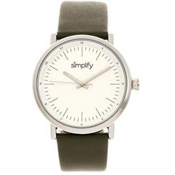 Simplify The 6200 Unisex Quartz Leather-Strap Watch - White/Olive and Green Stainless Steel
