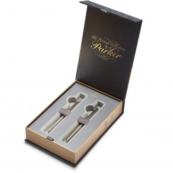 PARKER Jotter estuche con pluma estilográfica y bolígrafo de la colección British, acero inoxidable con adornos cromados