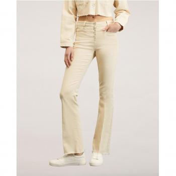 Motivi - Pantalones de mujer estilo flare con bajo deshilachado y cierre frontal de botones