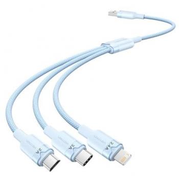 Cable USB 2.0 Vention 3 en 1 Macho a USB-C, Lightning y MicroUSB 3A, 1.5m, Aleación de Aluminio Azul