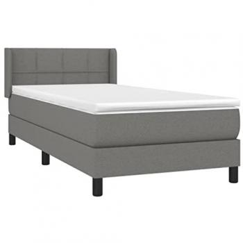 Cama Box Spring con Colchón Tela Gris Oscuro 90x190 cm
