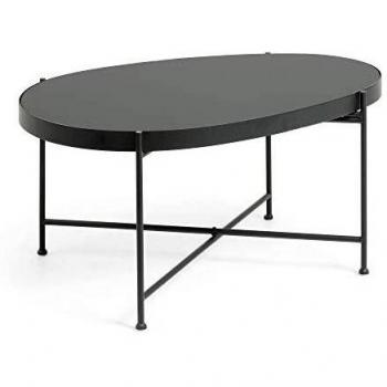 Kave Home - Mesa Auxiliar Marlet Oval 82 x 55 cm de Cristal y Estructura de Acero en Negro