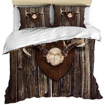 LnimioAOX Juego de Cama de 3 Piezas Antler 3PCS Funda nórdica con Cremallera Juego de Funda de edredón con Funda de edredón, Fundas de Almohada para niños/Adolescentes/Adultos