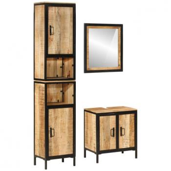 Conjunto de muebles de baño 3 pzas madera maciza mango y hierro Marrón