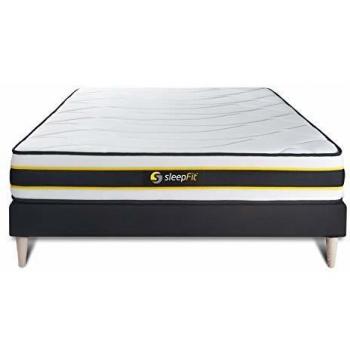 Base tapizada SLEEPFIT negra + Colchón Flexy de muelles ensacados y viscoelástica 140 x 190 cm - Altura: 22 cm - Confort: Firme