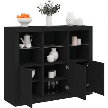 Aparador con luz LED 3 piezas madera de ingeniería negro vidaXL, Mueble de Almacenaje de Salón, Armarios con Puertas, Cajón de Madera, Buffet para salón Moderno, Armario Auxiliar, Arm
