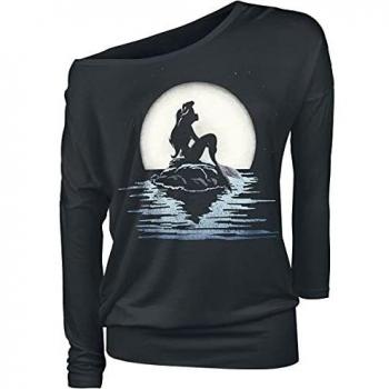 La Sirenita Moonshine Mujer Camiseta Manga Larga Negro XXL, 95% Viscosa, 5% elastán, Ancho