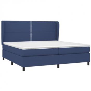 Cama box spring con colchón viscoelástico espuma protector muelles ensacados adaptable acolchado reversible tela azul 200x200 cm