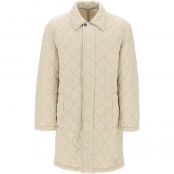 Burberry Men's Large Neutral Quilted Nylon Midi Car Coat