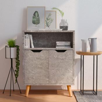 Aparador de madera de ingeniería y aglomerado gris hormigón 60x30x72 cm, mueble de almacenaje para salón, buffet, armario auxiliar y armario de almacenamiento