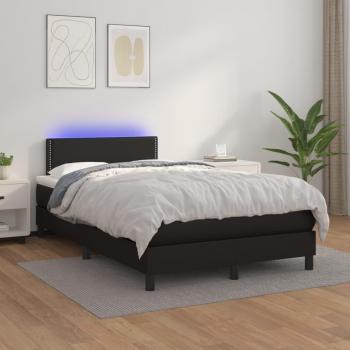 Cama box spring de muelles con colchón y LED en cuero sintético negro 120x200 cm