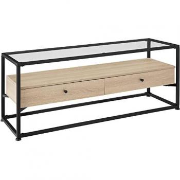 Mueble bajo para televisor Maidenhead 121,5 x 41,5 x 50,5 cm | Estilo industrial | Tablero extraíble de vidrio de seguridad y dos cajones grandes | Aglomerado efecto madera con recubr