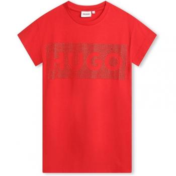 Hugo - Vestido corto de niña de algodón con tachas G00084