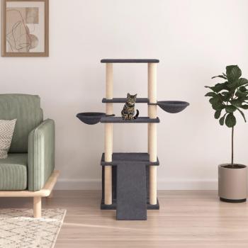 Rascador para gatos con postes de sisal gris oscuro 133 cm, color gris oscuro