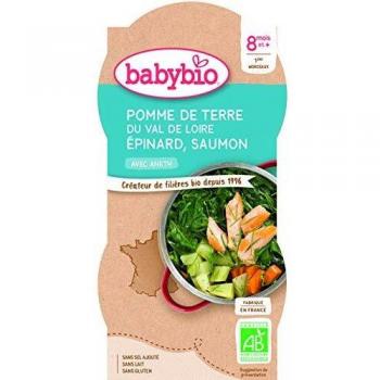 Babybio Menú Bio de Pomme de Terre, Epinard y Salmón - Lote de 2 x 200g - A partir de 8 meses