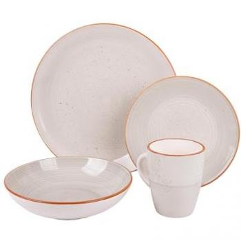 Set de Vajilla de Cerámica Pintada a Mano Beige - 16 Piezas Apta para Lavavajillas, Microondas y Horno