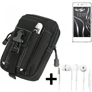 Bolsa del cinturón / funda para BQ Readers Aquaris X5 Plus, negro + auriculares | compartimientos adicionales con el espacio para el banco de la energía, disco duro, etc. - K-S-Trade