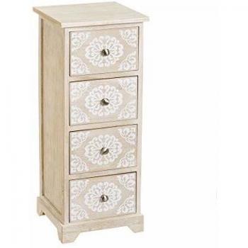 Cajonera Beige de Madera con 4 cajones de Mandala Shabby Chic de 30x30x75 cm - LOLAhome