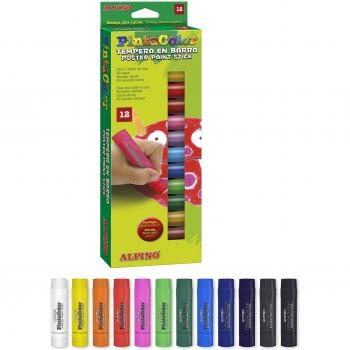 Alpino Pintacolor Témperas Sólidas en Barra para Niños - Set de 12 Colores Vivos y Mezclables, Material Escolar de Secado Rápido