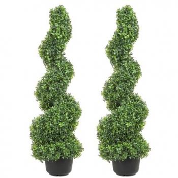 Artificial Boxwood Spiral Topiary Trees - 4ft Tall (2 Pieces) with Replaceable Leaves for Outdoor Decoration