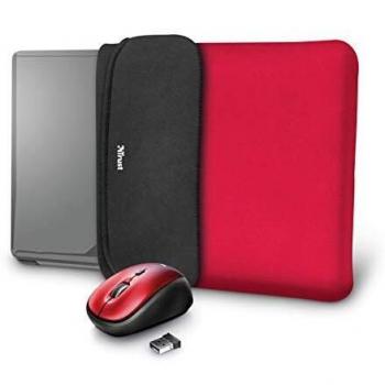 Trust Yvo - Juego 2 en 1: Funda para portátil Reversible y ratón inalámbrico, Color Rojo