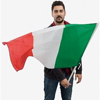 Bandera de Italia Premium con Asta, Tamaño Estándar 90 x 60 cm, Fabricada en Poliéster Resistente