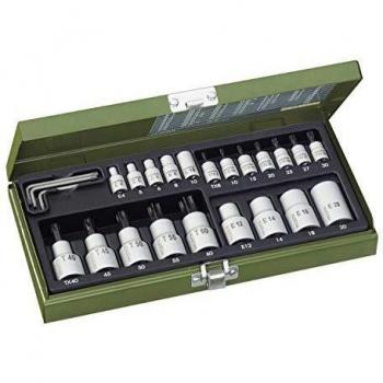PROXXON 23 102 2223102-Estuche Vasos+Puntas torx 1/2 + 1/4 p, 0 V, plata, Set de 24 Piezas