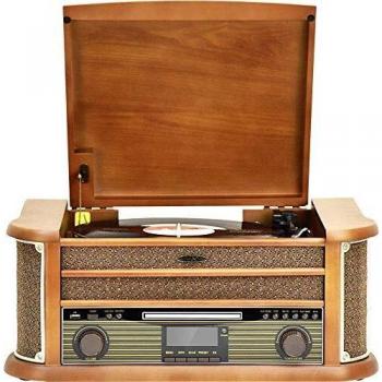 Sistema Estéreo Retro Reflexion HIF2002DAB con DAB+, FM, CD, Casete, Tocadiscos, Bluetooth, USB, Carcasa de Madera Natural y Función de Grabación