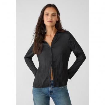 Black Pleated Satin Shirt - Size L