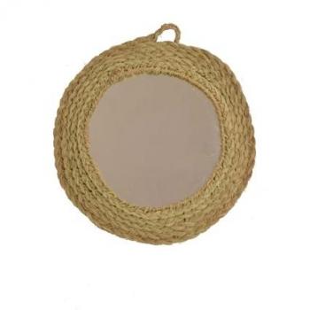 Espejo Redondo Vintage de Esparto para Pared con Fibras Naturales - Decorativo Pequeño (Sin Flecos)