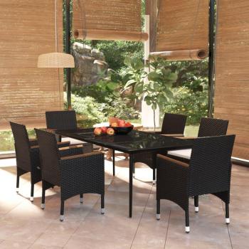 7 Piece Black Garden Dining Set with Cushions