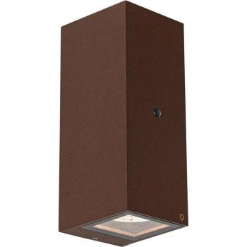 Aplique marrón óxido industrial 2 luces GU10 AR70 IP44 con sensor claro-oscuro - Baleno