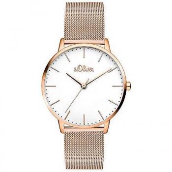 Reloj de Mujer S.oliver SO-3446-MQ - Acero Inoxidable Oro Rosa - Cierre de Solapa - Cuarzo - Resistente al Agua 3 ATM - Blanco - Caja de 34 mm